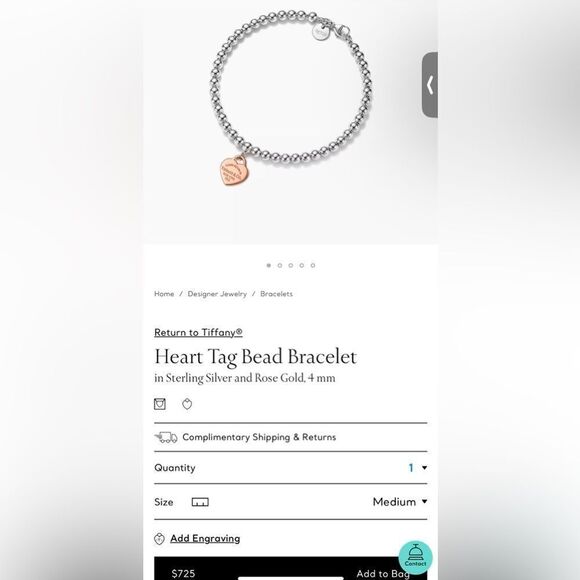 TIFFANY return to Tiffany rose gold heart and silver beaded bracelet - Picture 9 of 9